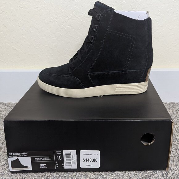 Sorel* Women's Out N About Lace-Up Waterproof Material Black Wedge Boot~ US 10 - Picture 2 of 12